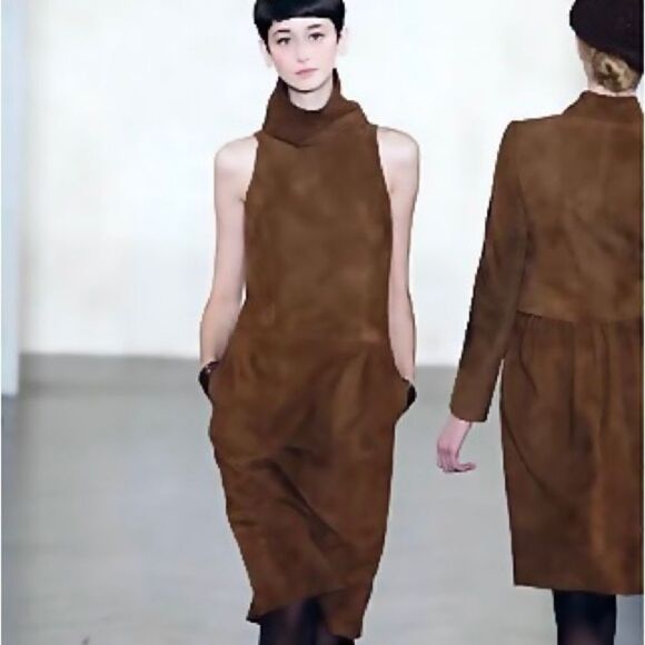 Ralph Lauren Fall Runway Collection Chocolate Brown Silk Funnel Neck Dress - Picture 6 of 16